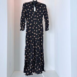 Anthropologie Black Jumpsuit with Tan Polka Dots